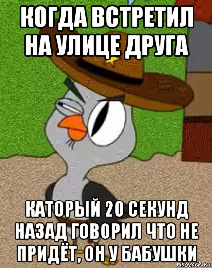 когда встретил на улице друга каторый 20 секунд назад говорил что не придёт, он у бабушки, Мем    Упоротая сова