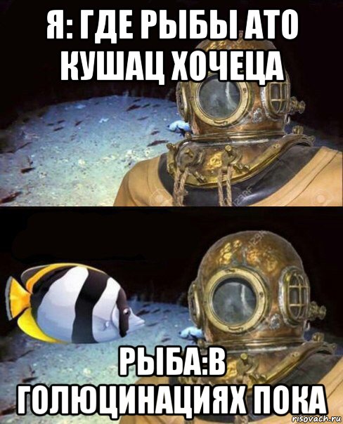 я: где рыбы ато кушац хочеца рыба:в голюцинациях пока, Мем   Высокое давление