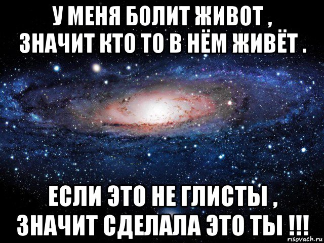 у меня болит живот , значит кто то в нём живёт . если это не глисты , значит сделала это ты !!!, Мем Вселенная