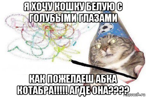 я хочу кошку белую с голубыми глазами как пожелаеш абка котабра!!!!! агде она????, Мем Вжух мем