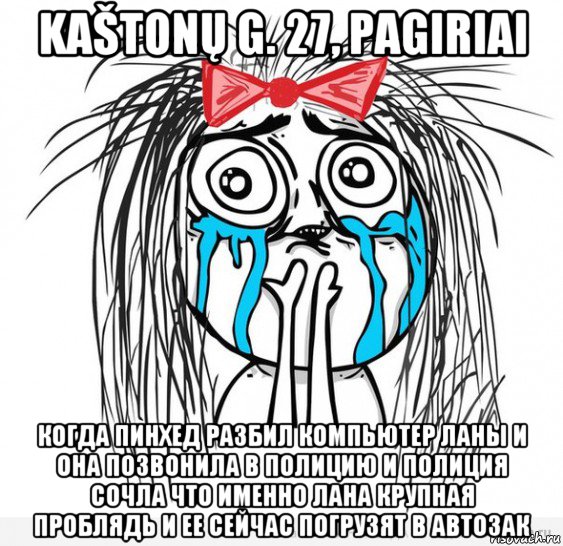 kaštonų g. 27, pagiriai когда пинхед разбил компьютер ланы и она позвонила в полицию и полиция сочла что именно лана крупная проблядь и ее сейчас погрузят в автозак, Мем Типичная влюбленная баба