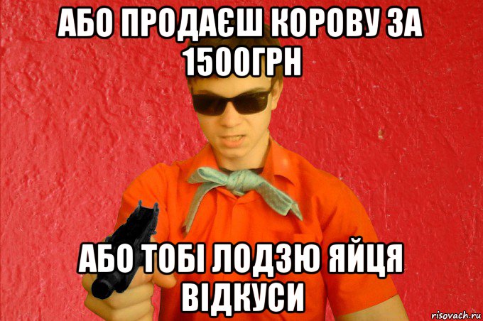 або продаєш корову за 1500грн або тобі лодзю яйця відкуси, Мем БАНДИТ