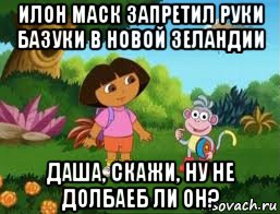 илон маск запретил руки базуки в новой зеландии даша, скажи, ну не долбаеб ли он?, Мем Даша следопыт