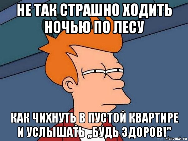 не так страшно ходить ночью по лесу как чихнуть в пустой квартире и услышать ,,будь здоров!", Мем  Фрай (мне кажется или)