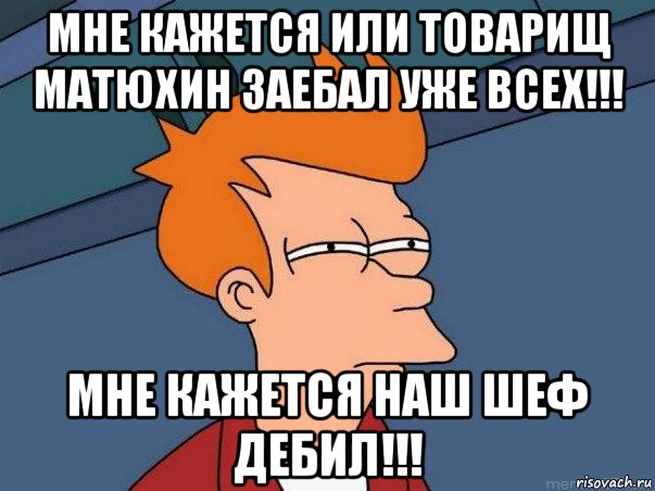 мне кажется или товарищ матюхин заебал уже всех!!! мне кажется наш шеф дебил!!!, Мем  Фрай (мне кажется или)