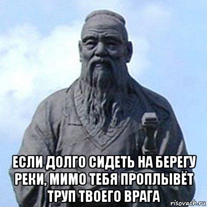  если долго сидеть на берегу реки, мимо тебя проплывёт труп твоего врага, Мем  конфуций