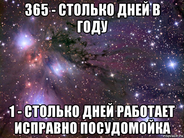 365 - столько дней в году 1 - столько дней работает исправно посудомойка, Мем Космос