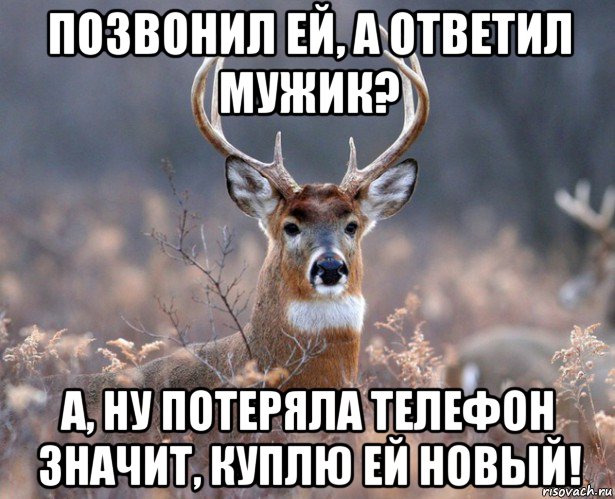 позвонил ей, а ответил мужик? а, ну потеряла телефон значит, куплю ей новый!, Мем   Наивный олень