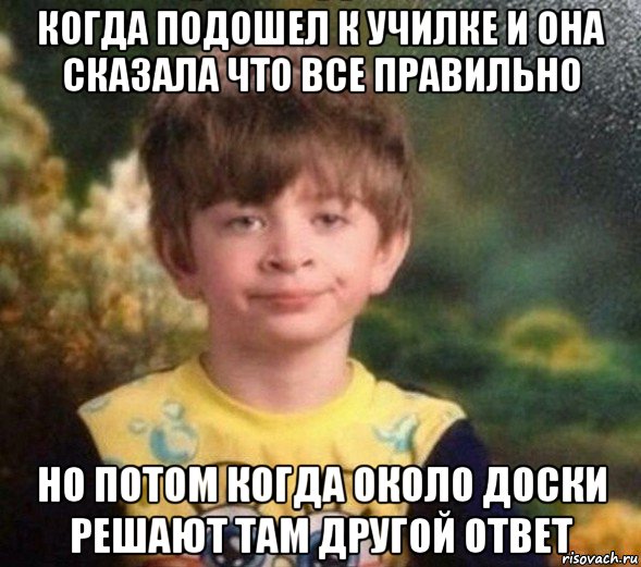 когда подошел к училке и она сказала что все правильно но потом когда около доски решают там другой ответ, Мем Недовольный пацан