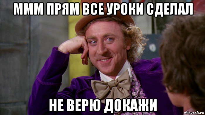 ммм прям все уроки сделал не верю докажи, Мем Ну давай расскажи (Вилли Вонка)