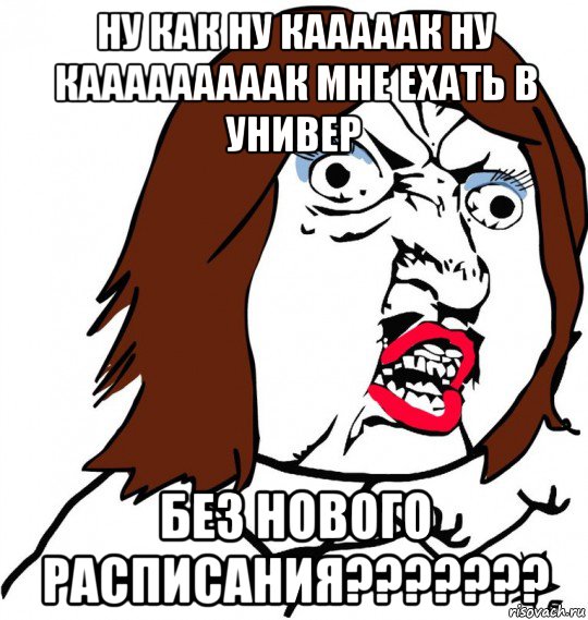 ну как ну кааааак ну кааааааааак мне ехать в универ без нового расписания???????, Мем Ну почему (девушка)