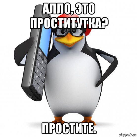 алло, это проститутка? простите., Мем   Пингвин звонит