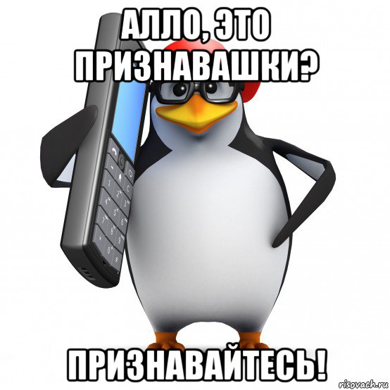 алло, это признавашки? признавайтесь!, Мем   Пингвин звонит