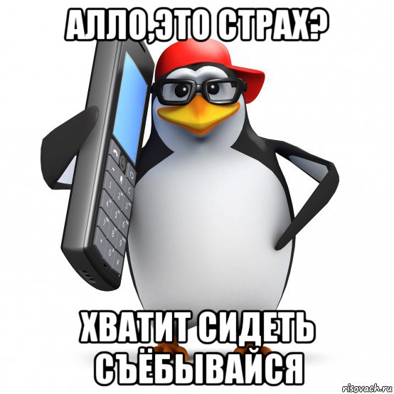 алло,это страх? хватит сидеть съёбывайся, Мем   Пингвин звонит