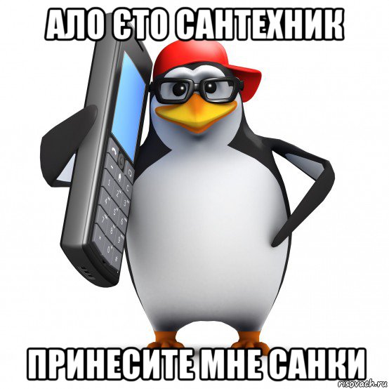 ало єто сантехник принесите мне санки, Мем   Пингвин звонит