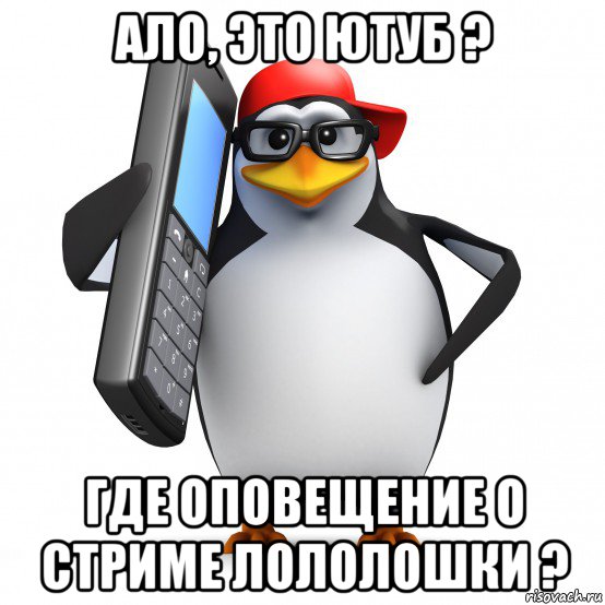 ало, это ютуб ? где оповещение о стриме лололошки ?, Мем   Пингвин звонит