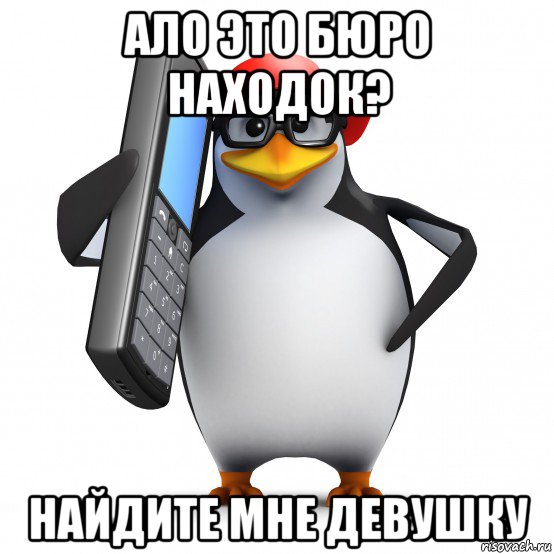 ало это бюро находок? найдите мне девушку, Мем   Пингвин звонит