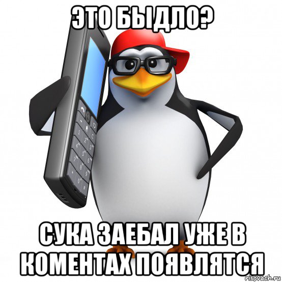 это быдло? сука заебал уже в коментах появлятся, Мем   Пингвин звонит