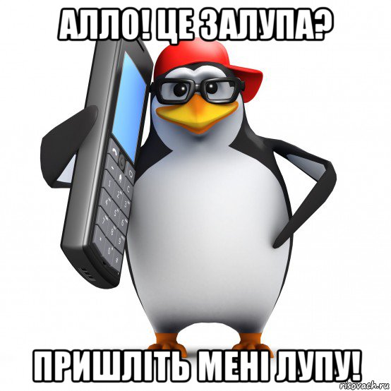 алло! це залупа? пришліть мені лупу!, Мем   Пингвин звонит