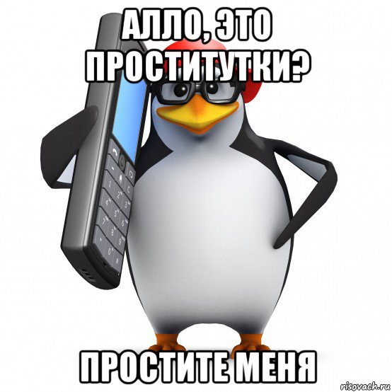 алло, это проститутки? простите меня, Мем   Пингвин звонит