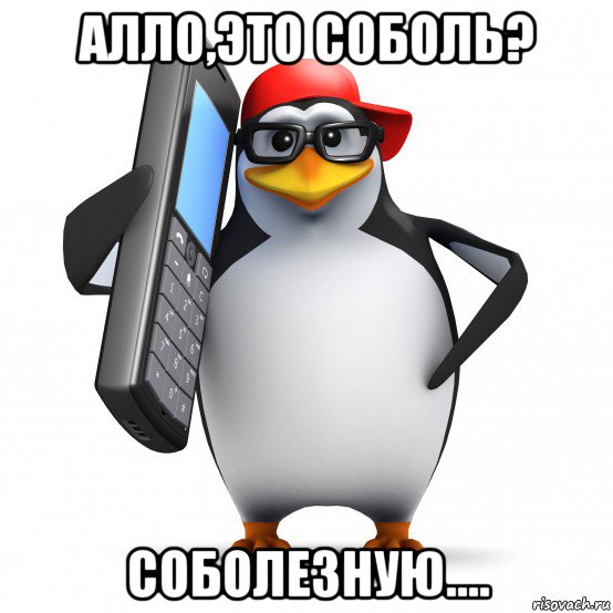 алло,это соболь? соболезную...., Мем   Пингвин звонит