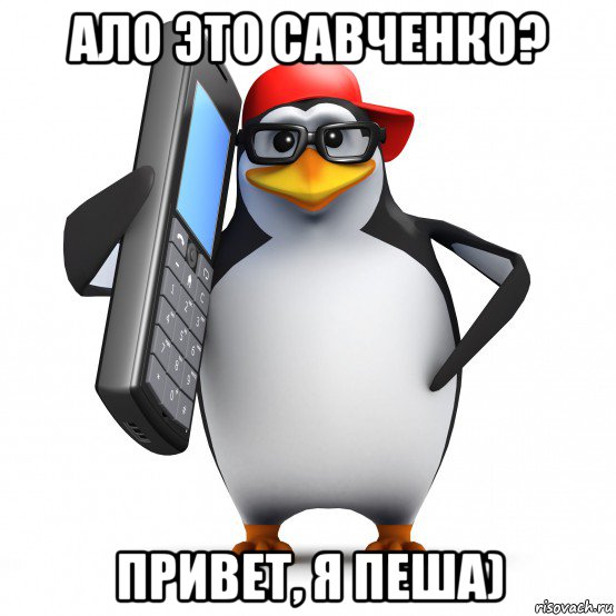 ало это савченко? привет, я пеша), Мем   Пингвин звонит