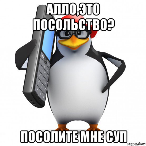 алло,это посольство? посолите мне суп, Мем   Пингвин звонит