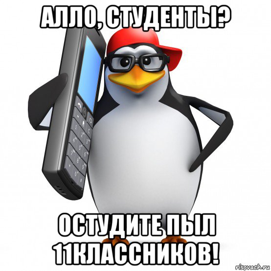 алло, студенты? остудите пыл 11классников!, Мем   Пингвин звонит