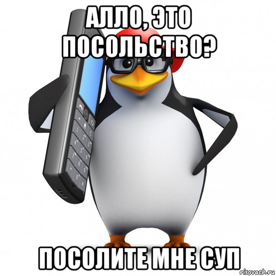 алло, это посольство? посолите мне суп, Мем   Пингвин звонит