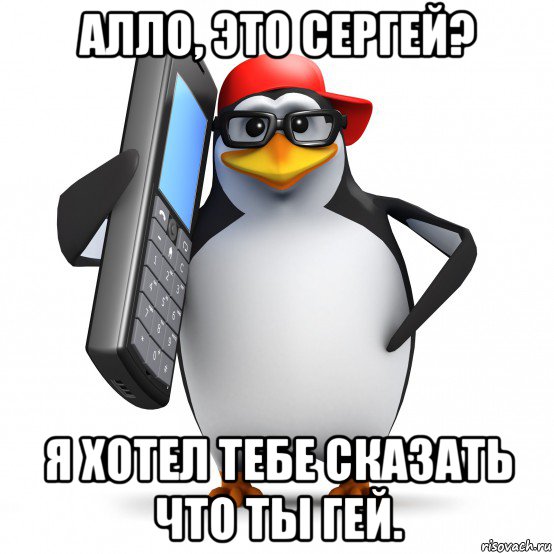 алло, это сергей? я хотел тебе сказать что ты гей., Мем   Пингвин звонит