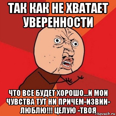 так как не хватает уверенности что все будет хорошо...и мои чувства тут ни причем-извии- люблю!!! целую -твоя, Мем Почему