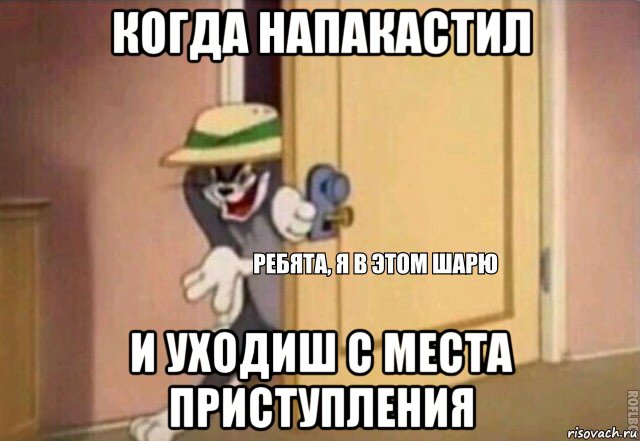 когда напакастил и уходиш с места приступления, Мем    Ребята я в этом шарю