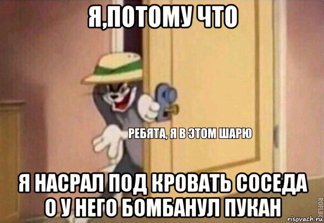 я,потому что я насрал под кровать соседа о у него бомбанул пукан, Мем    Ребята я в этом шарю