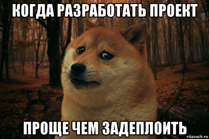 когда разработать проект проще чем задеплоить, Мем SAD DOGE