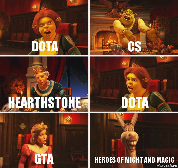 Dota CS Hearthstone Dota GTA Heroes of might and magic, Комикс  Шрек Фиона Гарольд Осел