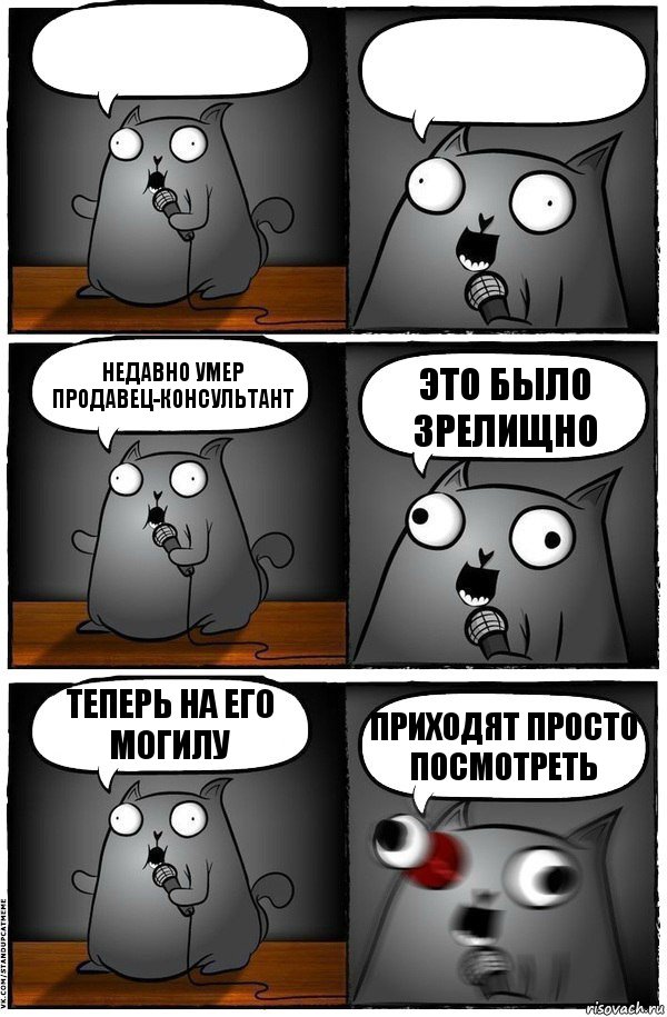   Недавно умер продавец-консультант Это было зрелищно Теперь на его могилу Приходят просто посмотреть, Комикс  Стендап-кот