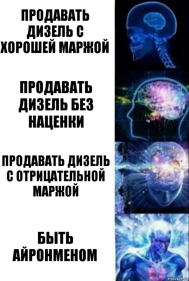 продавать дизель с хорошей маржой продавать дизель без наценки продавать дизель с отрицательной маржой быть айронменом, Комикс  Сверхразум