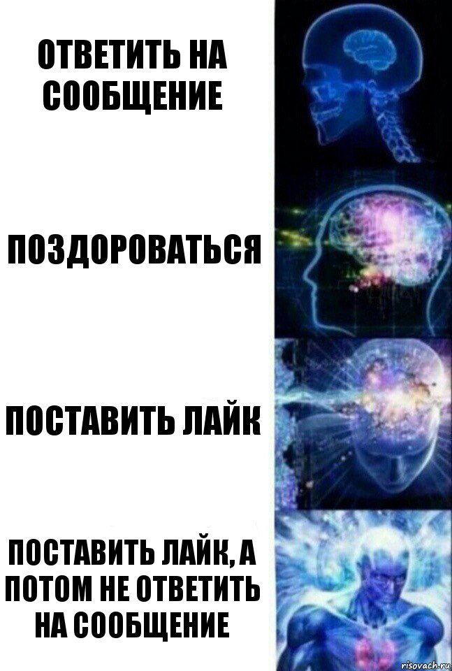 Ответить на сообщение Поздороваться Поставить лайк Поставить лайк, а потом не ответить на сообщение, Комикс  Сверхразум