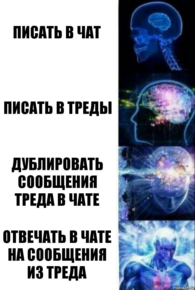 писать в чат писать в треды дублировать сообщения треда в чате отвечать в чате на сообщения из треда, Комикс  Сверхразум