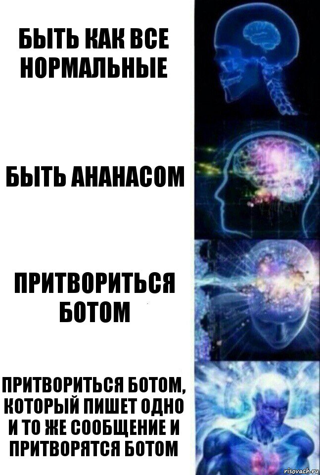 Быть как все нормальные Быть ананасом Притвориться ботом Притвориться ботом, который пишет одно и то же сообщение и притворятся ботом, Комикс  Сверхразум