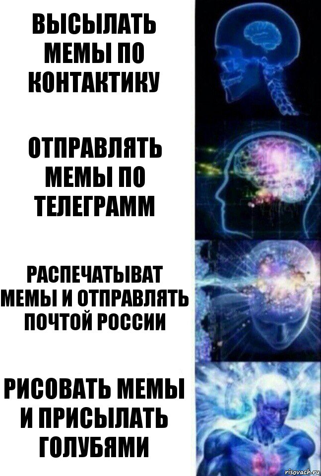 Высылать мемы по контактику Отправлять мемы по телеграмм Распечатыват мемы и отправлять почтой России Рисовать мемы и присылать голубями, Комикс  Сверхразум