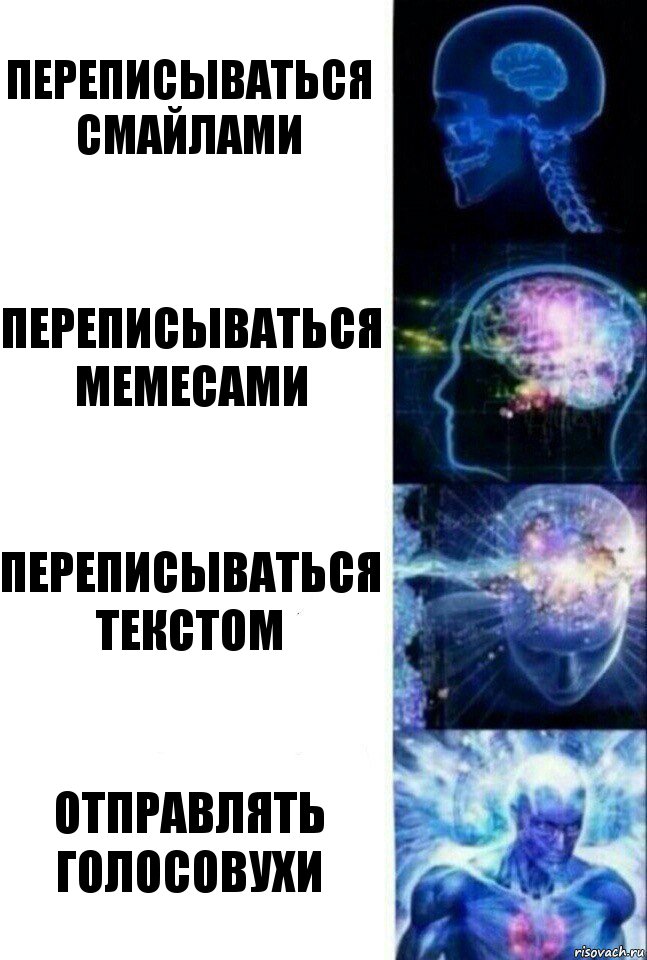 Переписываться смайлами Переписываться мемесами Переписываться текстом Отправлять голосовухи, Комикс  Сверхразум