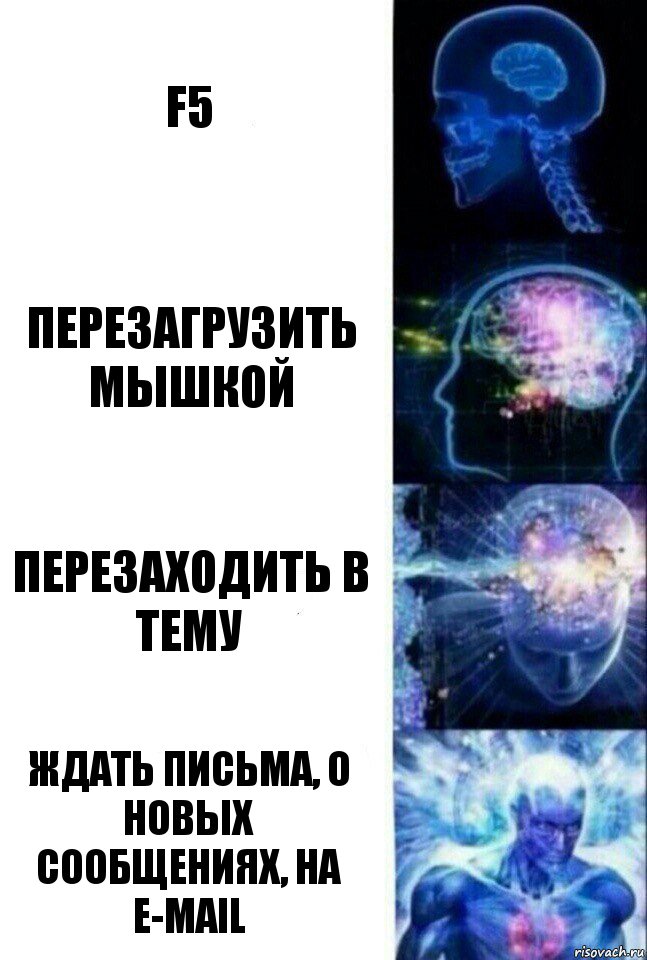 F5 Перезагрузить мышкой Перезаходить в тему Ждать письма, о новых сообщениях, на e-mail, Комикс  Сверхразум