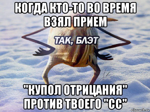 когда кто-то во время взял прием "купол отрицания" против твоего "сс", Мем  Так блэт птица с руками