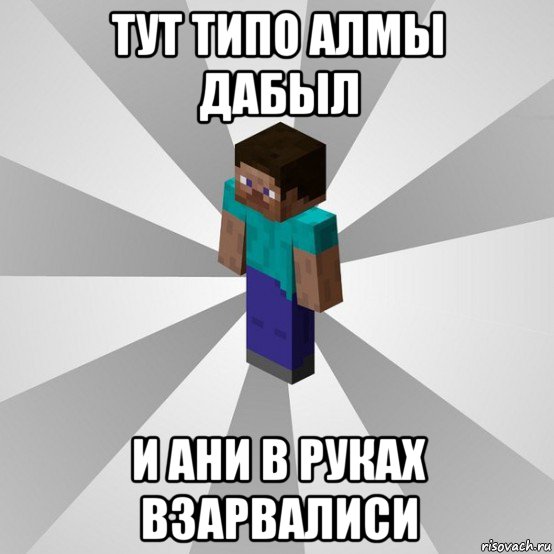 тут типо алмы дабыл и ани в руках взарвалиси, Мем Типичный игрок Minecraft