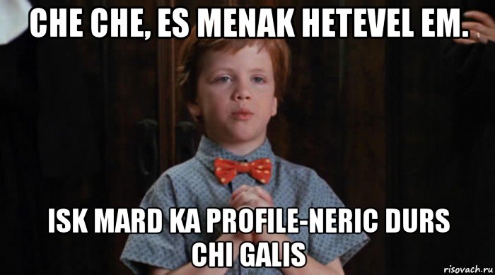 che che, es menak hetevel em. isk mard ka profile-neric durs chi galis