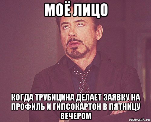 моё лицо когда трубицина делает заявку на профиль и гипсокартон в пятницу вечером, Мем твое выражение лица