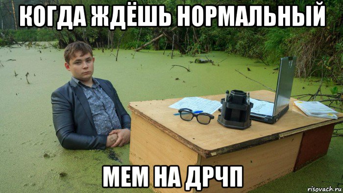 когда ждёшь нормальный мем на дрчп, Мем  Парень сидит в болоте
