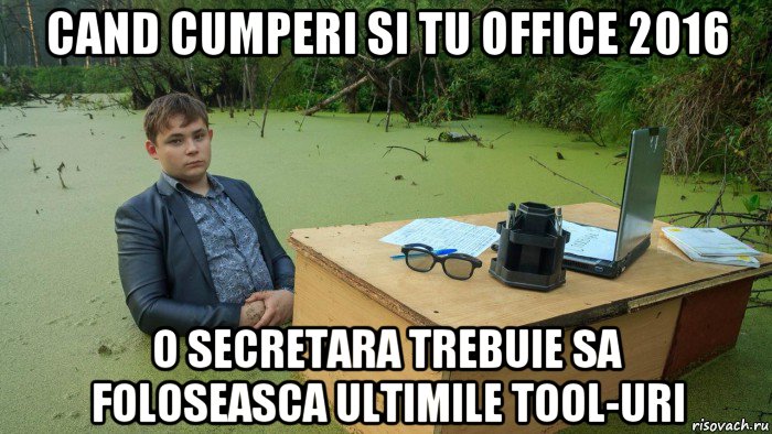 cand cumperi si tu office 2016 o secretara trebuie sa foloseasca ultimile tool-uri, Мем  Парень сидит в болоте