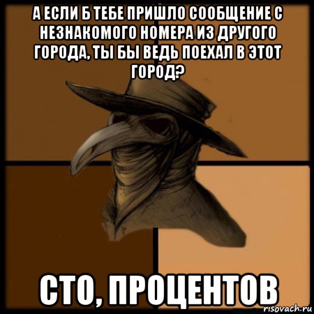 а если б тебе пришло сообщение с незнакомого номера из другого города, ты бы ведь поехал в этот город? сто, процентов